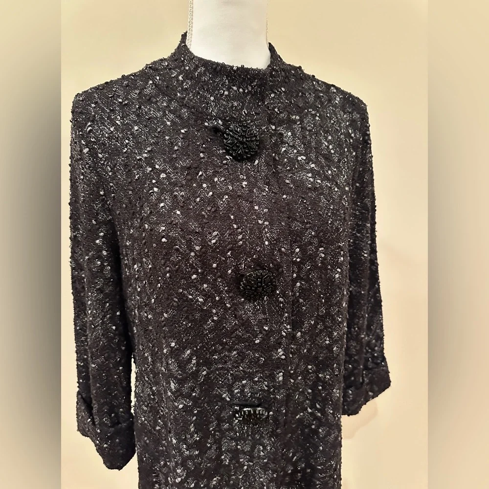 JM Collection Black Coat with Textured Design - Picture 2 of 5